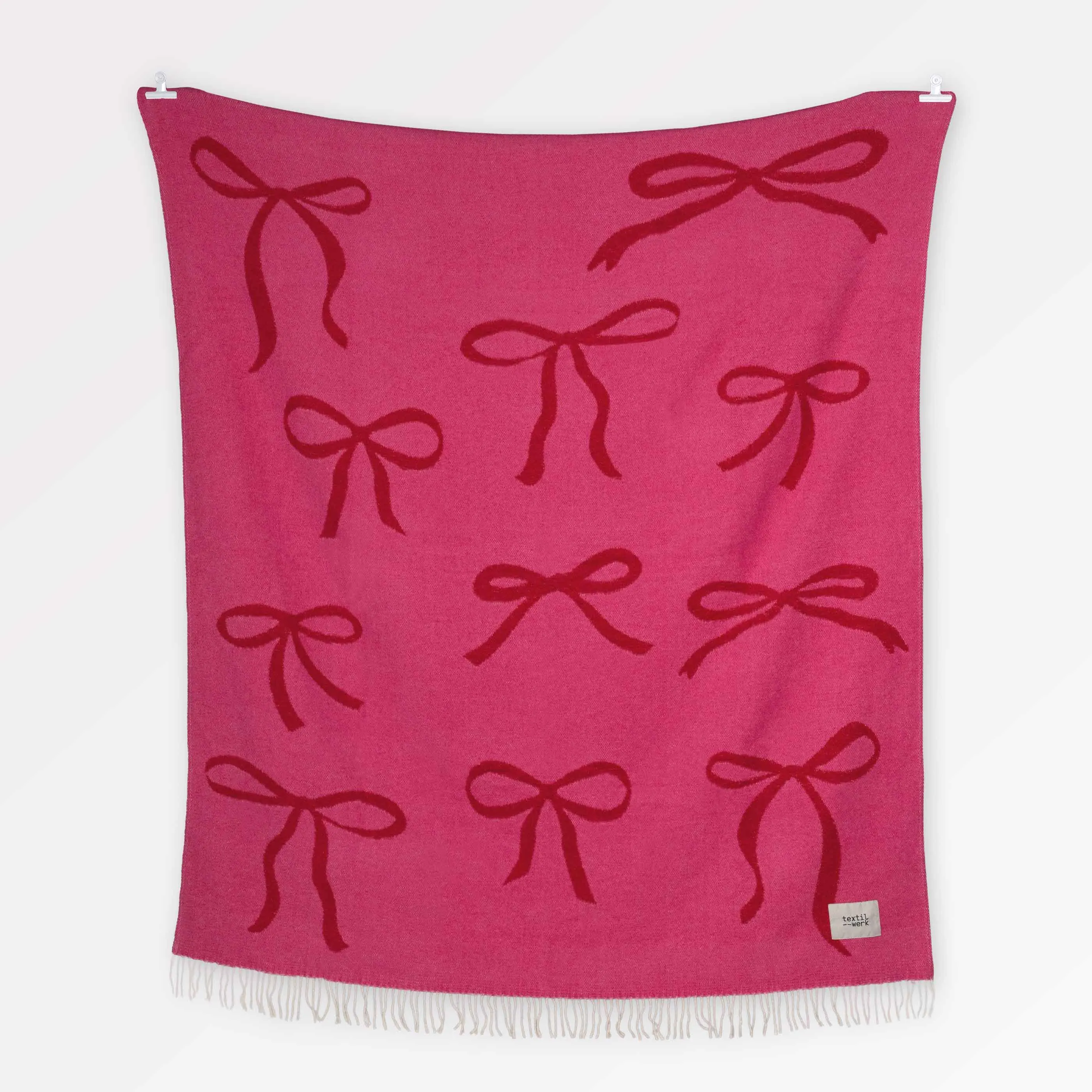 Kuscheldecke Ribbons, Pink + Rot, Schleifen Motiv, Baumwolle, textilwerk