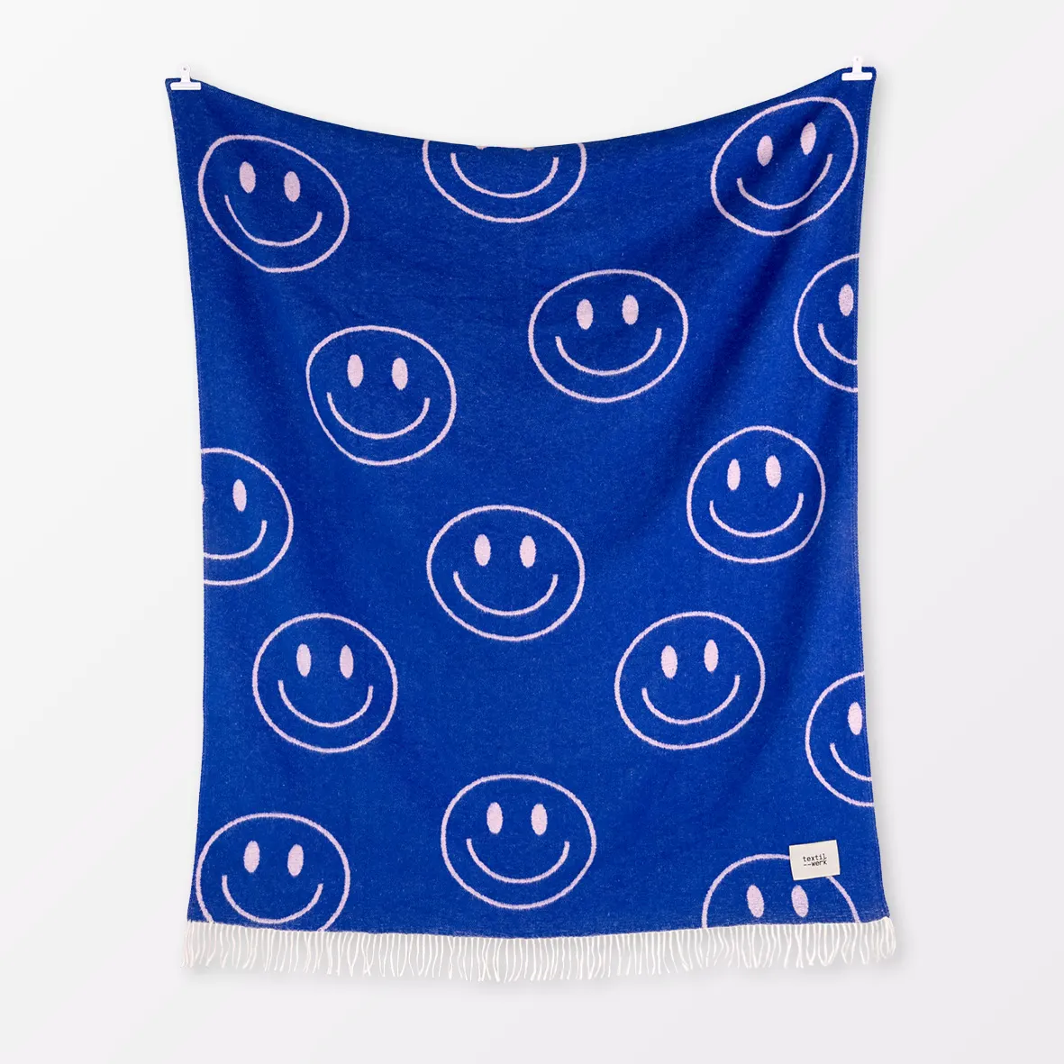 Kuscheldecke Keep Smiling, Blau, Smileys, Baumwolle, textilwerk