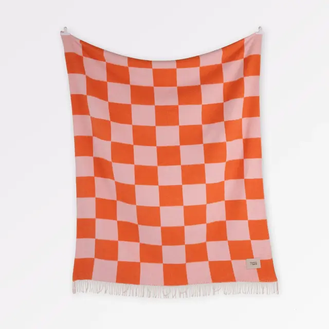 Kuscheldecke Checks Orange + Rosa