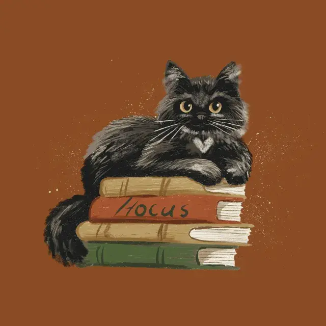 Kissen schwarze Katze auf Büchern