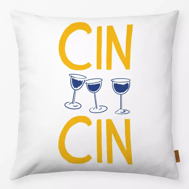 Kissen Cin Cin Typo Gelb blau