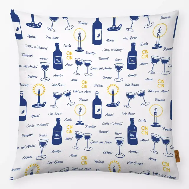 Kissen Wein Muster Blau Gelb Weiss