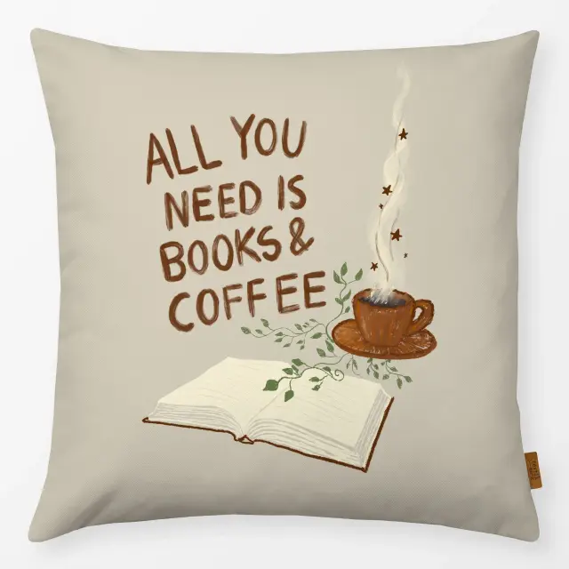Kissen Bücher und Kaffee