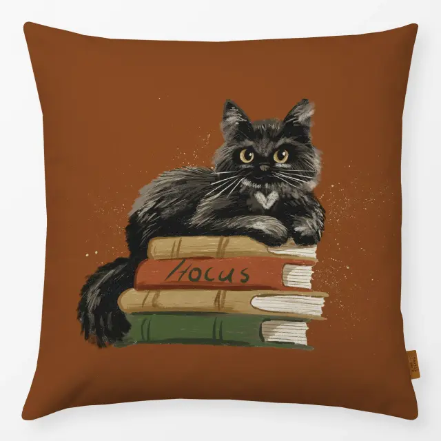 Kissen schwarze Katze auf Büchern