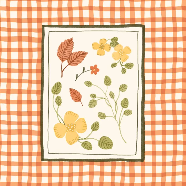 Tischdecke Flowers In Frame On Gingham