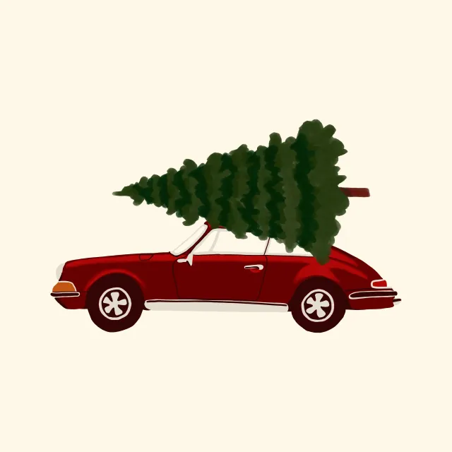 Geschirrtücher Retro Car With Christmas Tree