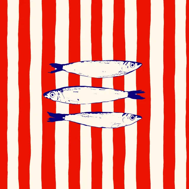 Tischdecke Santorini Fish on Red Stripes