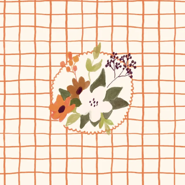 Bettwäsche Flowers On Orange Checks