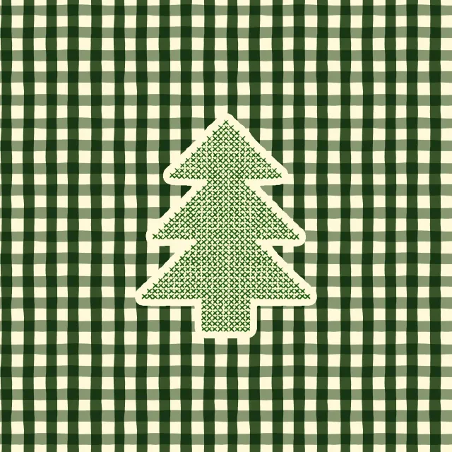 Kissen Embroidered Christmas Tree On Gingham