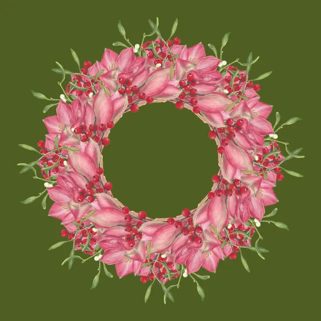 Tischdecke rosa-rot auf moosgrün
