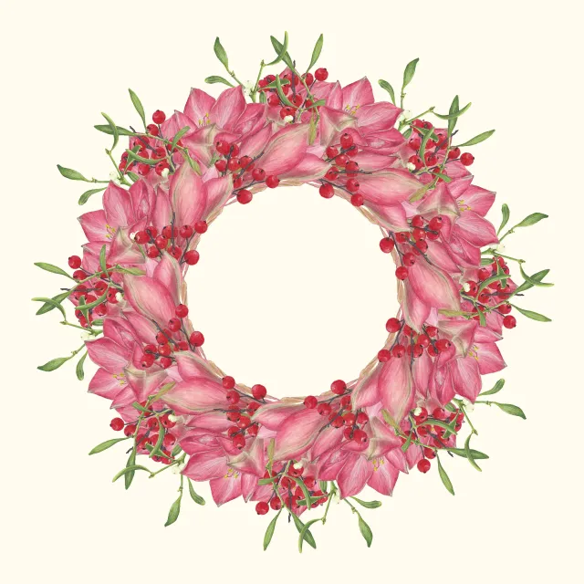 Tischdecke rosa-rot auf creme-weiss