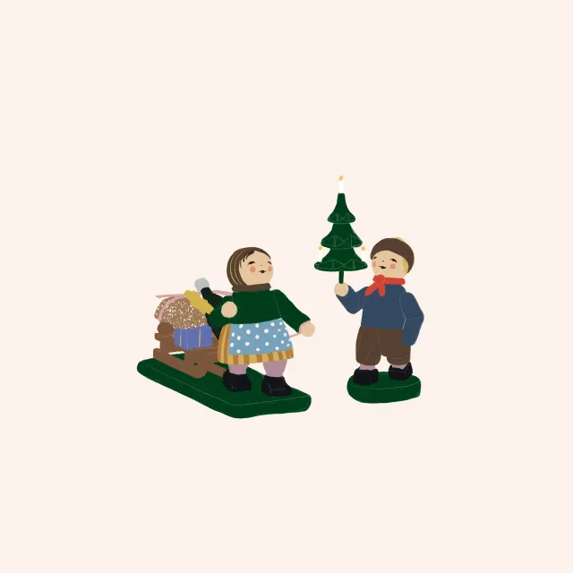 Kissen Mann und Frau mit Schlitten
