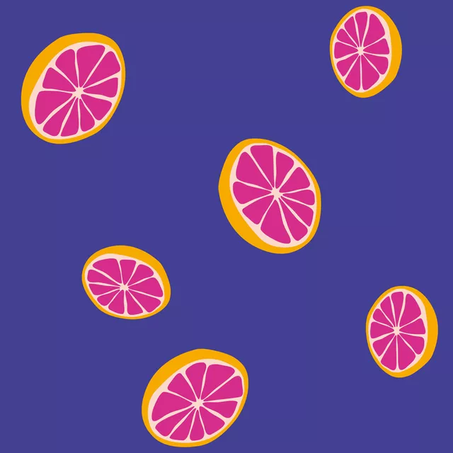 Kissen Grapefruit Muster lila gelb
