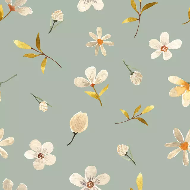 White Florals-green