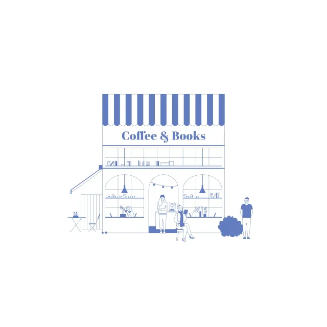 Kissen Coffee and Books Illustration