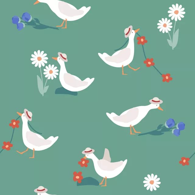 Tischdecke Gans in der Blumenwiese grün