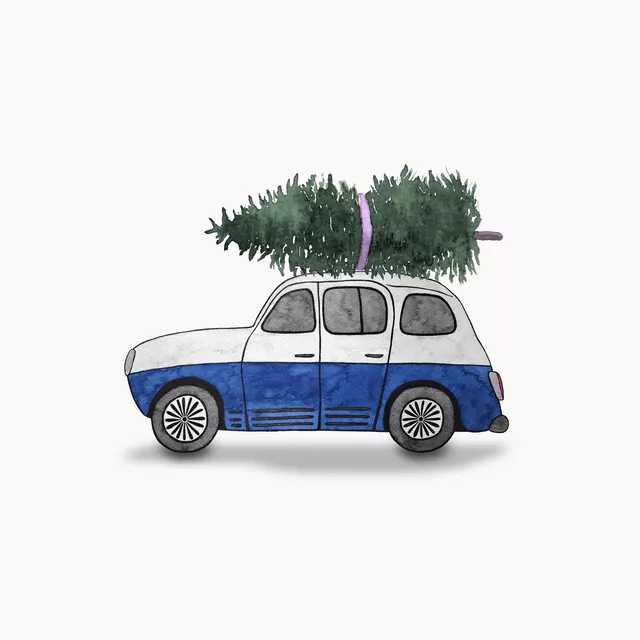 Weihnachtsauto mit Tanne blau