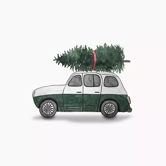 Weihnachtsauto mit Tanne grün