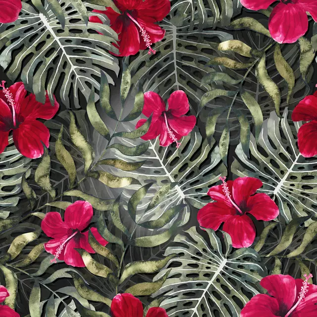 Kissen Tropical Hibiscus Dark Red