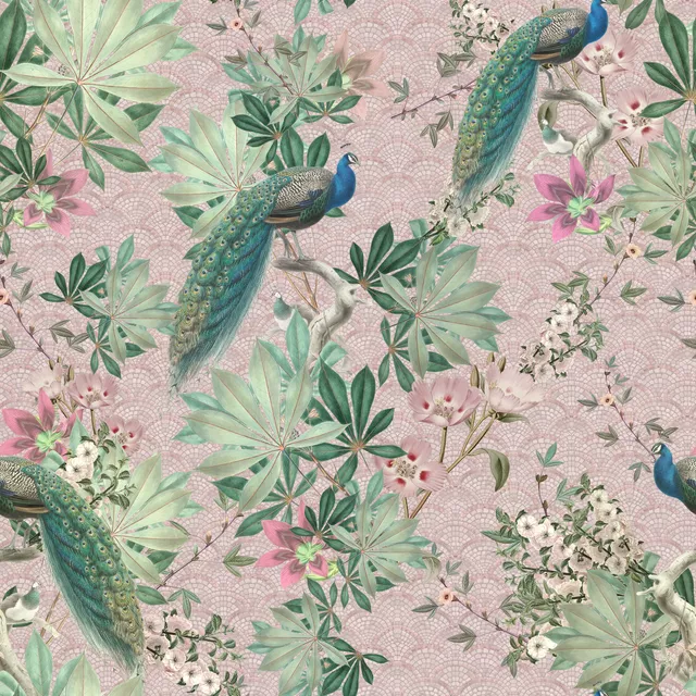 Tischdecke Barock Pfauen Paradies Rosa