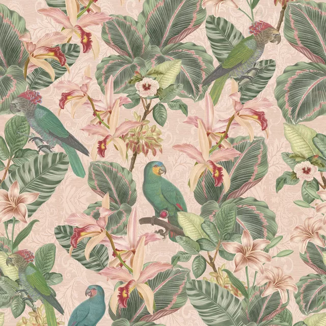 Kissen Vintage Dschungel Vögel Pink