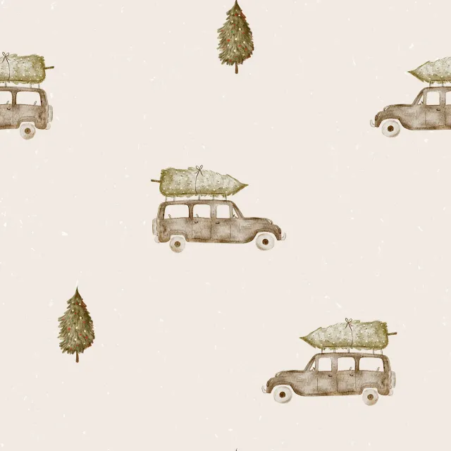 Dekovorhang Christmas Cars beige