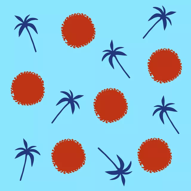 Kissen Blaue Palmen und rote Sonne