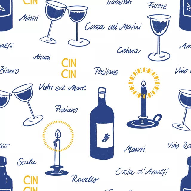 Wein Muster Blau Gelb Weiss