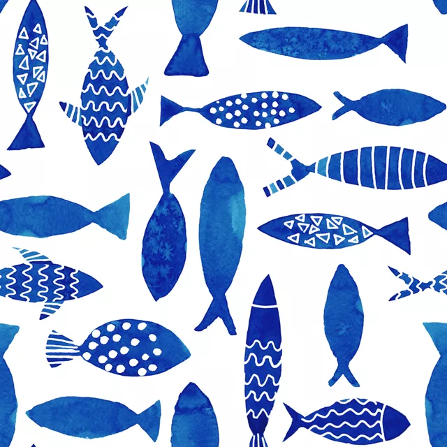 Bankauflage Fische Allover Blau Weiss