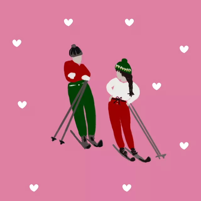 Kissen Skifahrer Paar Auf Pink