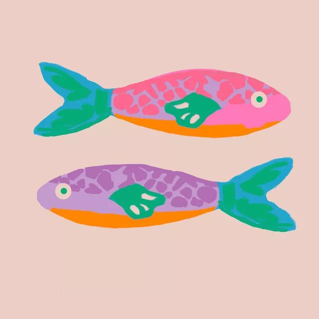 Kissen Fische Bunt Auf Beige