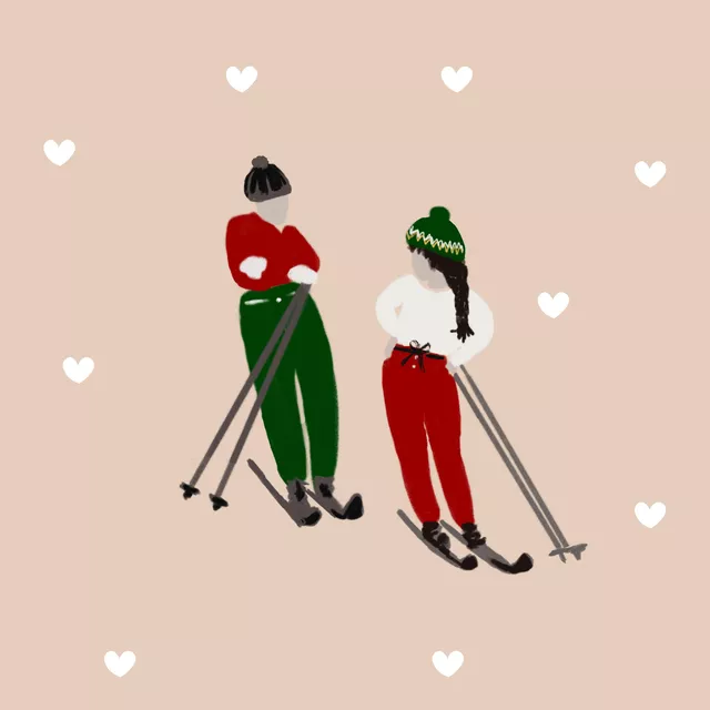 Servietten Skifahrer Paar Auf Beige