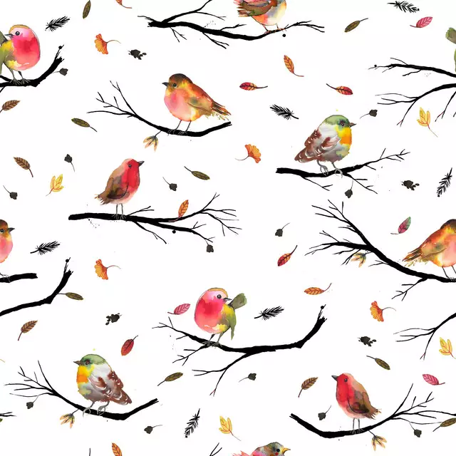 Bankauflage Winter Bird Branches Red