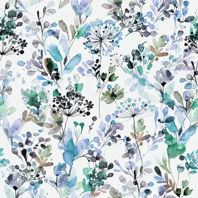 Watercolor Wild Grasses Blue