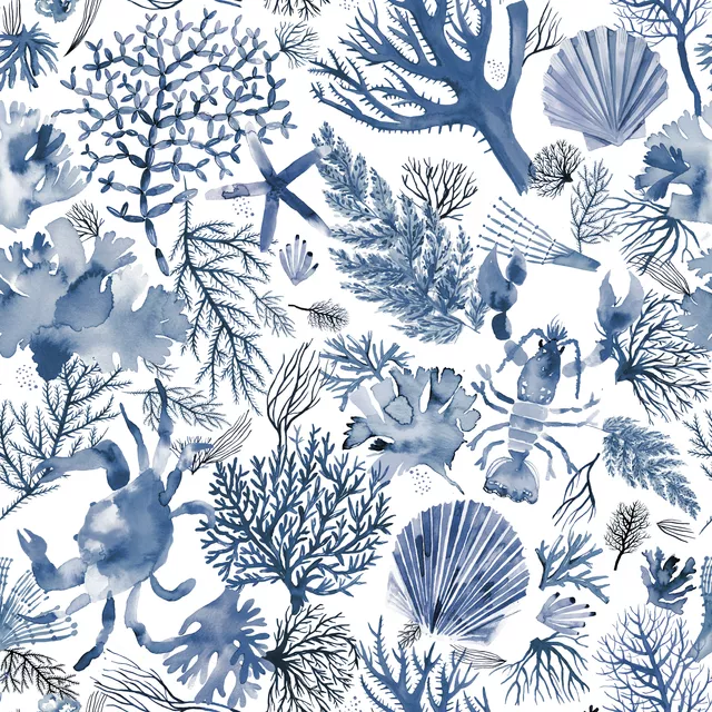 Kissen Corals and Crabs Blue