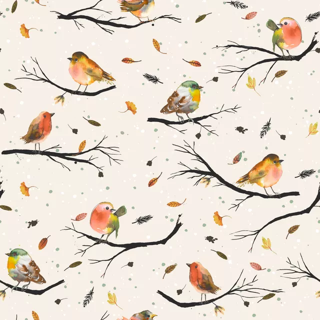 Kissen Bird Branches Leaves Autumn