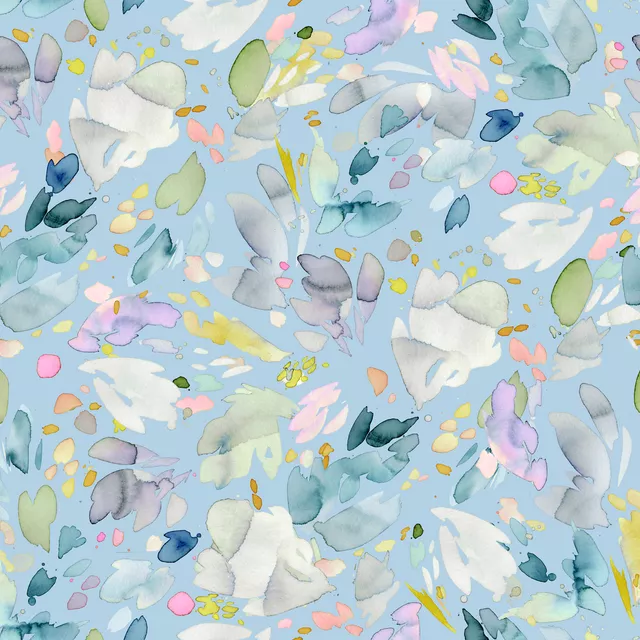 Dekovorhang Abstrakt Frühling Blumen Blau