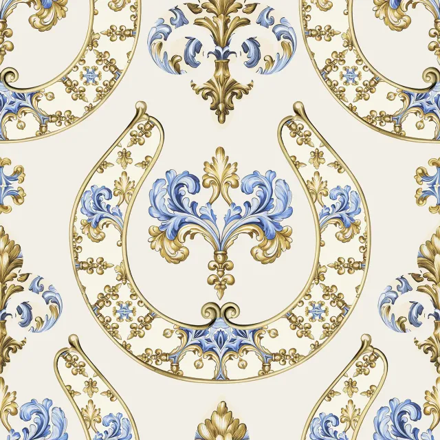 Kissen Hufeisen Ornament Blau Beige