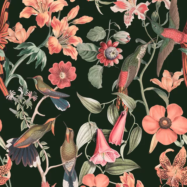 Vintage Birds Dark Green