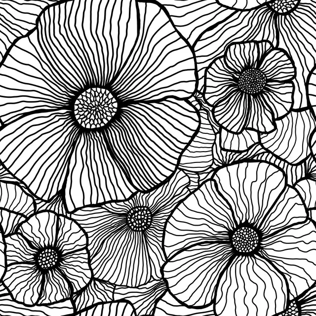 Tischdecke Line Art Flowers black white