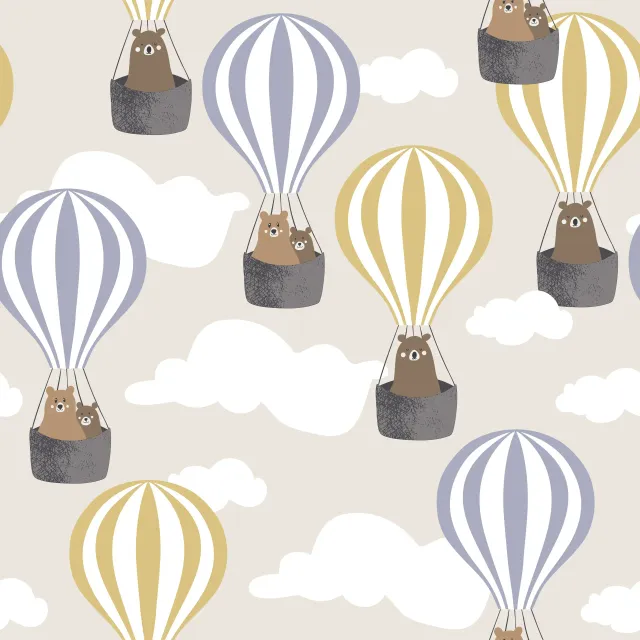 Kissen Bären im Heißluftballon Beige