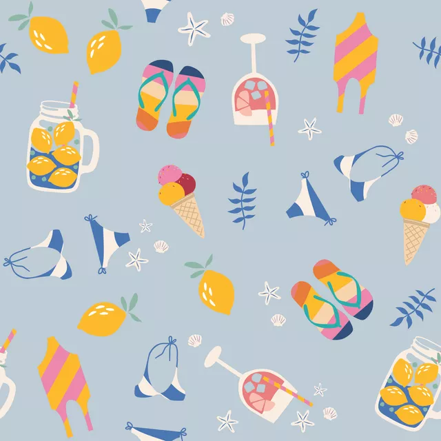 Tischdecke SUMMER VIBES Muster - blaugrau