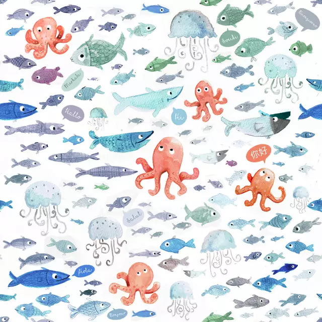 Tischset fischequallenoktopus-seamless