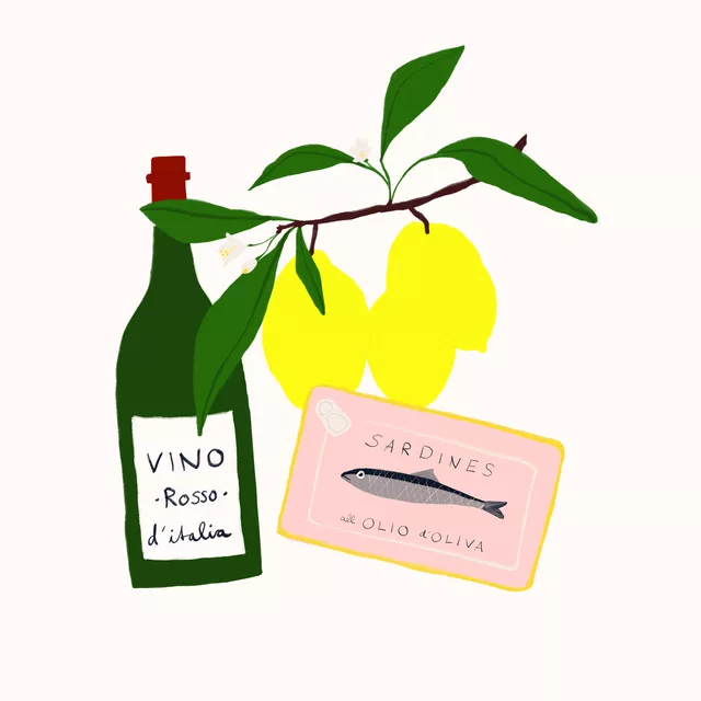 Tischset Vino & Sardinen Arrangement