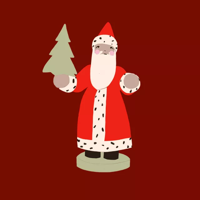 Kissen Weihnachtsmann Holzfigur Rot