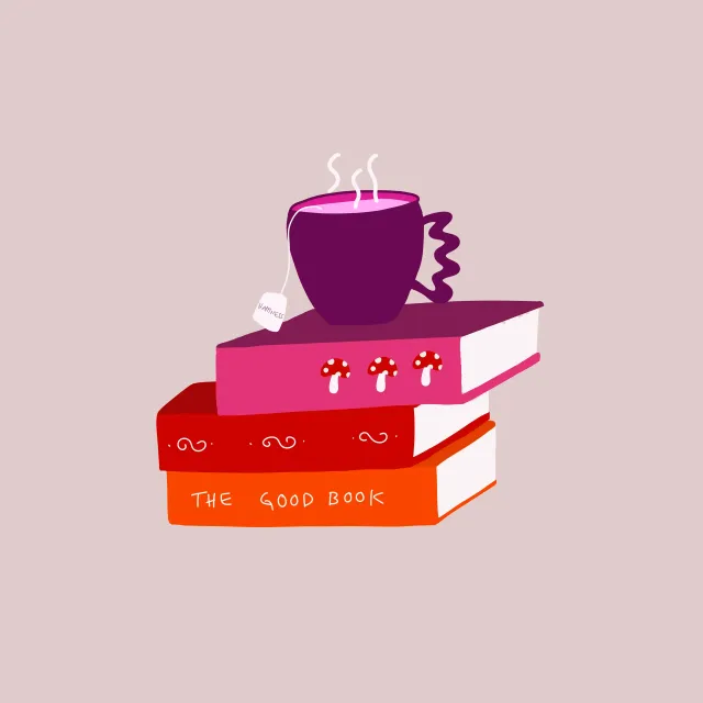 Tischset Bücherstapel mit Teetasse