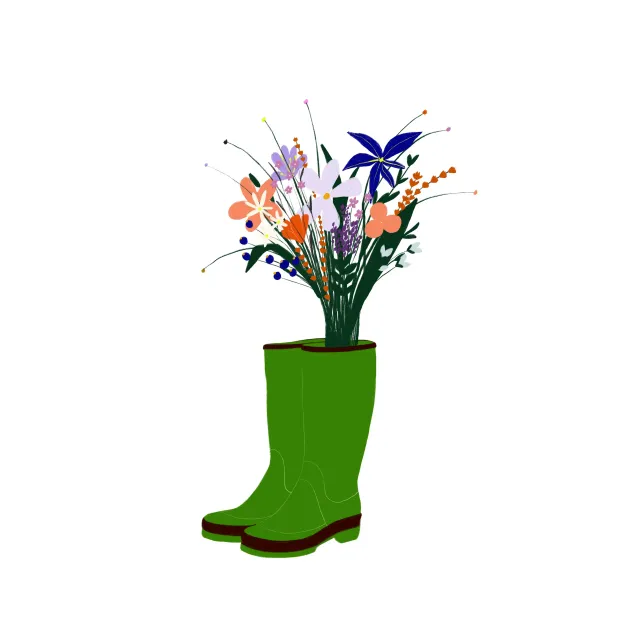 Kissen Gummistiefel mit Blumenstrauß