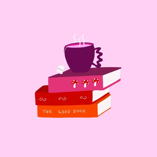 Kissen Bücherstapel mit Teetasse