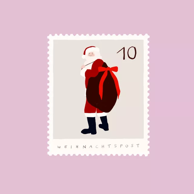 Tischset Briefmarke Weihnachtsmann Rosa