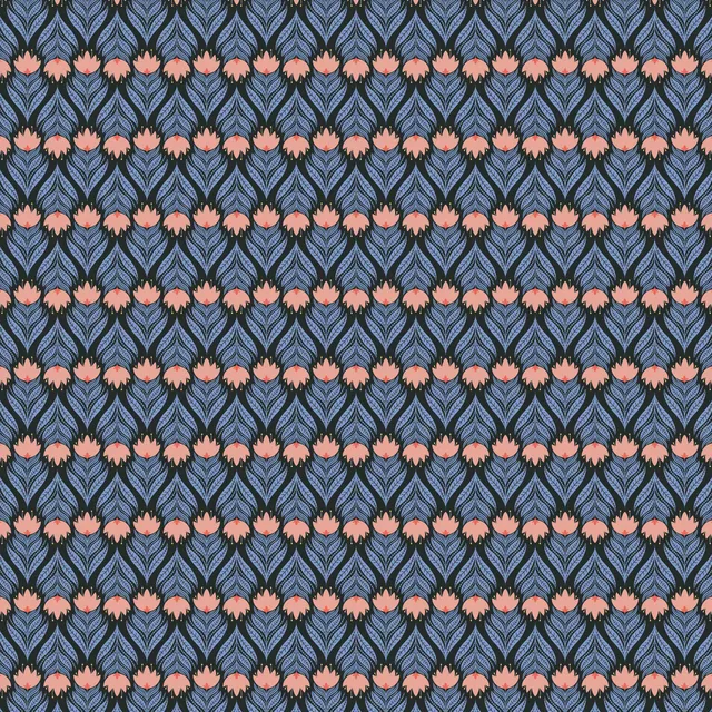 Tischdecke Folk Flower Schwarz Blau